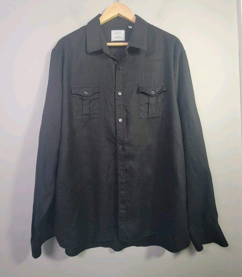 Baird McNutt Murano Mens XXL Long Roll Tab Sleeve Linen Button Up Shirt Black